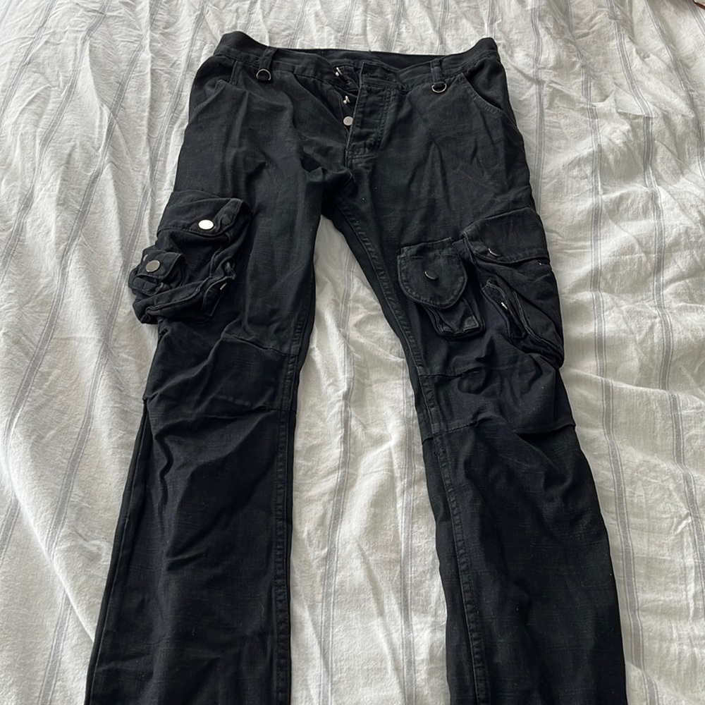 MNML Skinny Black waxed Denim Cargo Jeans size 32